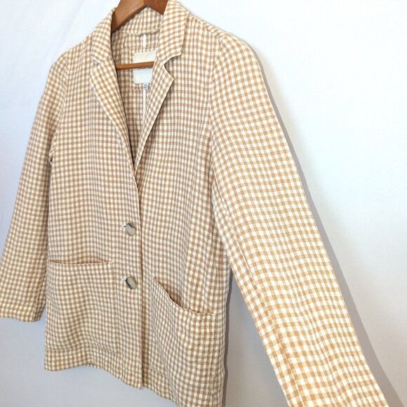 Madewell | Oversized Gingham Blazer "Dorset" in Tan & White Plaid Size XXS - Picture 3 of 11